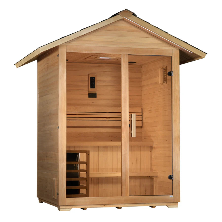 Golden Designs "Arlberg" 3 Person Traditional Outdoor Sauna - Canadian Hemlock Take A Break Spas & Billiards.