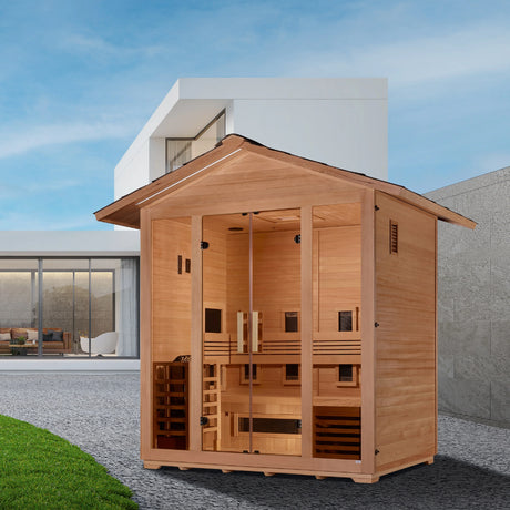 Golden Designs "Gargellen" 5 Person Hybrid Outdoor Sauna - Canadian Hemlock Take A Break Spas & Billiards.