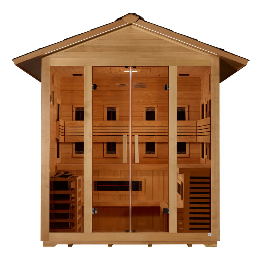 Golden Designs "Gargellen" 5 Person Hybrid Outdoor Sauna - Canadian Hemlock Take A Break Spas & Billiards.
