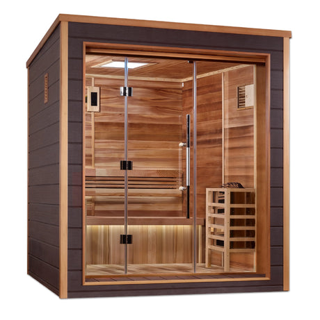 Golden Designs Drammen 3 Person Outdoor-Indoor Traditional Sauna Take A Break Spas & Billiards.