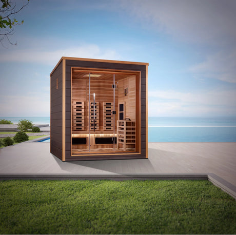 Golden Designs Visby 3 Person Outdoor-Indoor PureTech™ Hybrid Full Spectrum Sauna Take A Break Spas & Billiards.