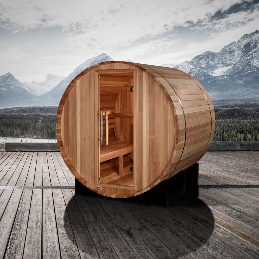 Golden Designs "St. Moritz" 2 Person Barrel Traditional Sauna - Pacific Cedar Take A Break Spas & Billiards.