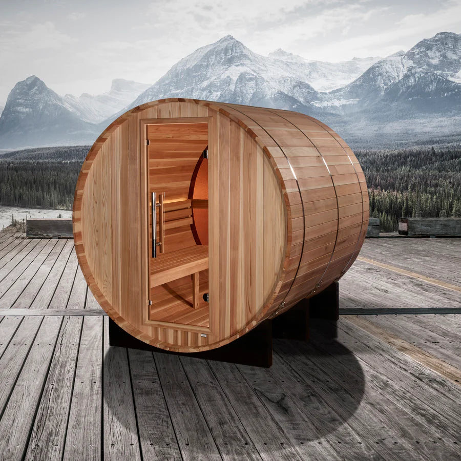 Golden Designs "Zurich" 4 Person Barrel with Bronze Privacy View - Traditional Sauna Take A Break Spas & Billiards.