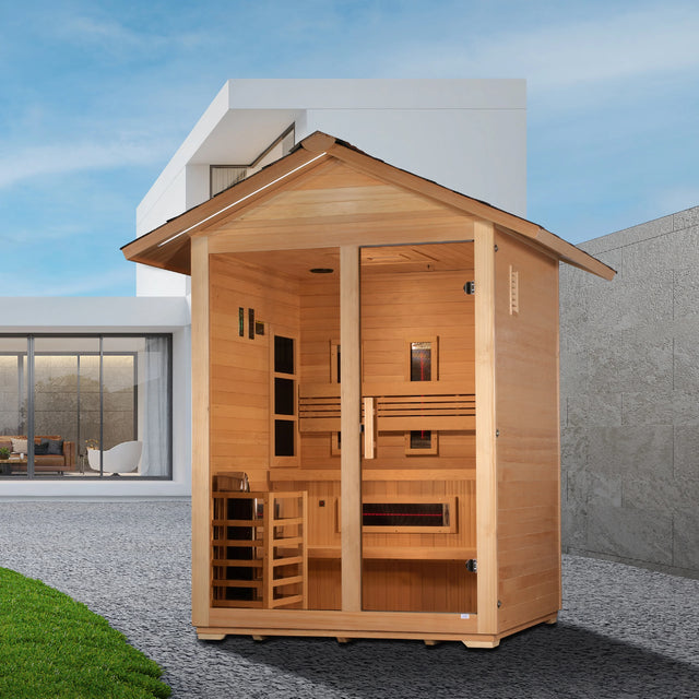 Golden Designs "Carinthia" 3 Person Hybrid Outdoor Sauna - Canadian Hemlock Take A Break Spas & Billiards.
