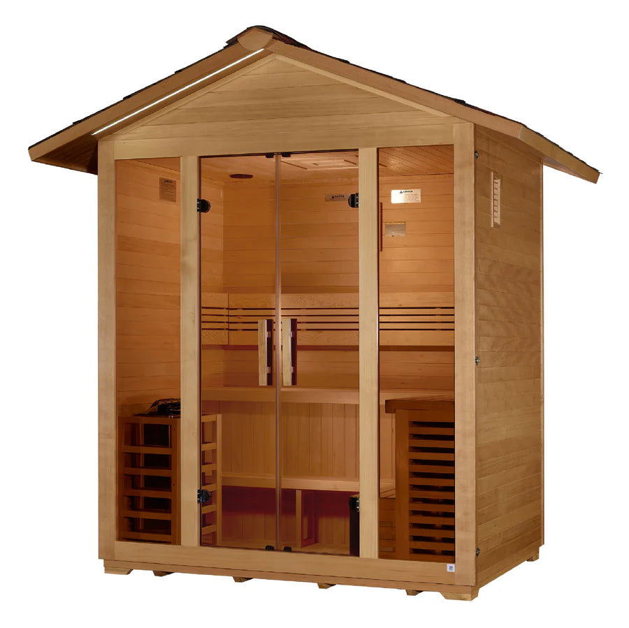 Golden Designs "Vorarlberg" 5 Person Traditional Outdoor Sauna - Canadian Hemlock Take A Break Spas & Billiards.